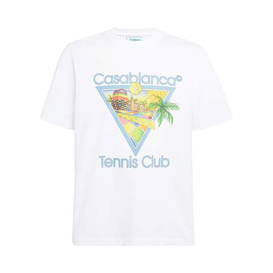 CASABLANCA TENNIS CLUB PASTELLE PRINT T-SHIRT IN WHITE